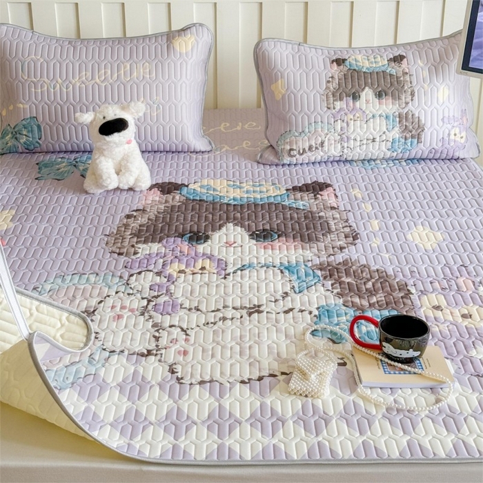 91家纺网 家纺一手货源 找家纺 顾里家纺 2026新款洛丽塔风乳胶席凉席席子三件套 萝莉猫咪