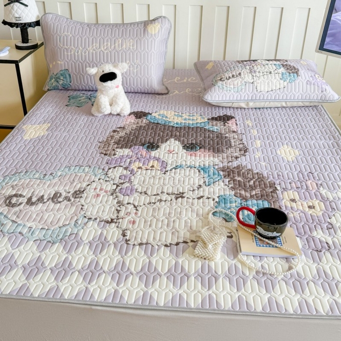 91家纺网 家纺一手货源 找家纺 顾里家纺 2026新款洛丽塔风乳胶席凉席席子三件套 萝莉猫咪