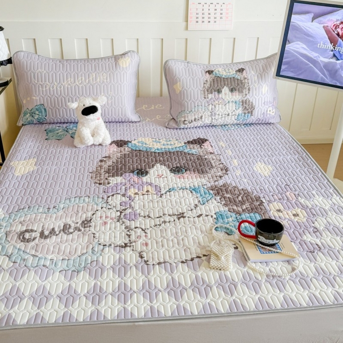 91家纺网 家纺一手货源 找家纺 顾里家纺 2026新款洛丽塔风乳胶席凉席席子三件套 萝莉猫咪