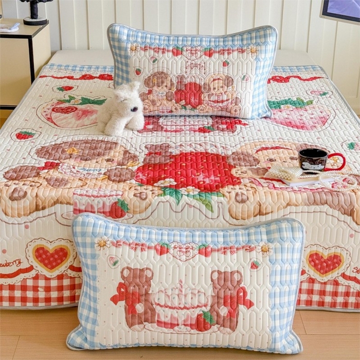 91家纺网 家纺一手货源 找家纺 顾里家纺 2026新款洛丽塔风乳胶席凉席席子三件套 甜品小狗