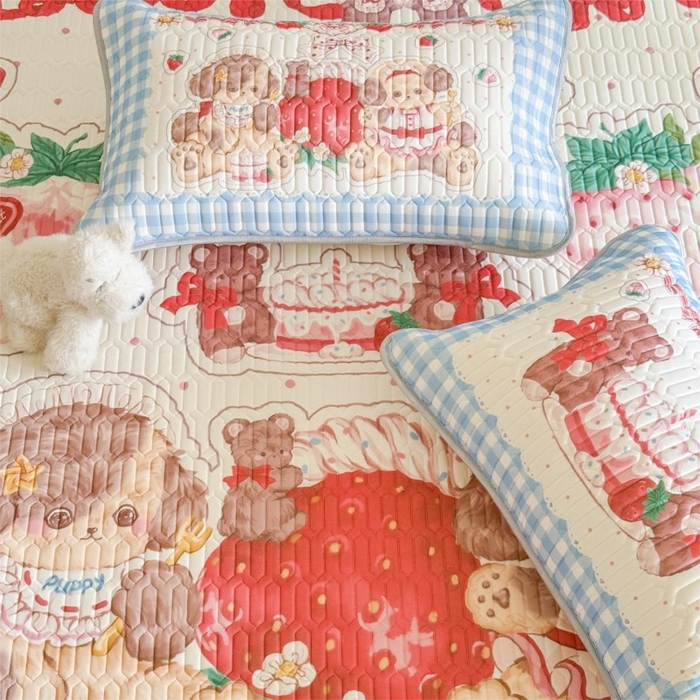 91家纺网 家纺一手货源 找家纺 顾里家纺 2026新款洛丽塔风乳胶席凉席席子三件套 甜品小狗