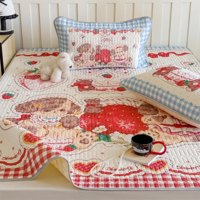 91家纺网 家纺一手货源 找家纺 顾里家纺 2026新款洛丽塔风乳胶席凉席席子三件套 甜品小狗