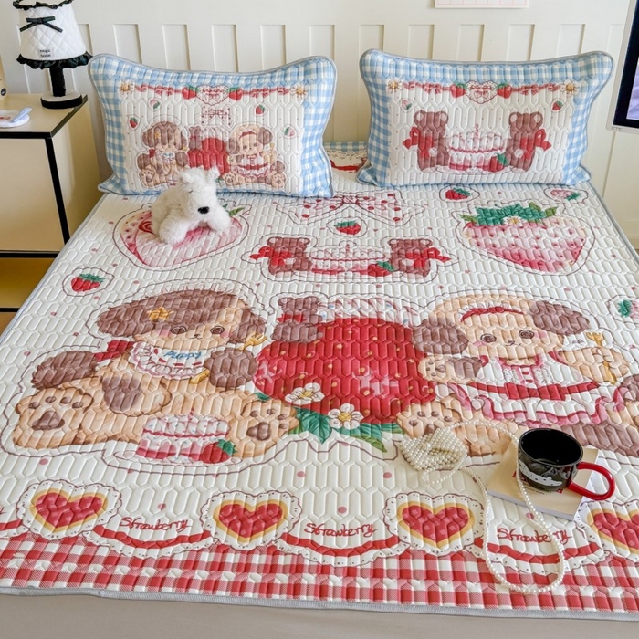 91家纺网 家纺一手货源 找家纺 顾里家纺 2026新款洛丽塔风乳胶席凉席席子三件套 甜品小狗