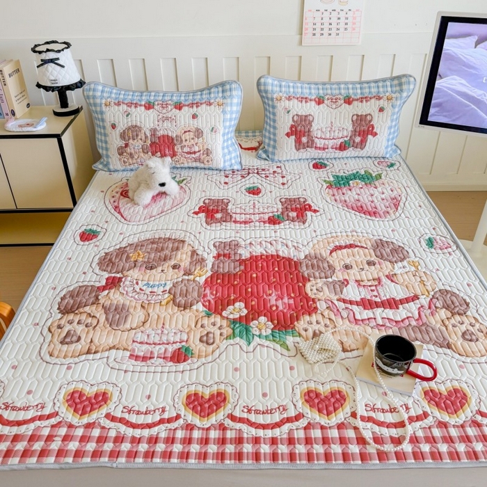 91家纺网 家纺一手货源 找家纺 顾里家纺 2026新款洛丽塔风乳胶席凉席席子三件套 甜品小狗