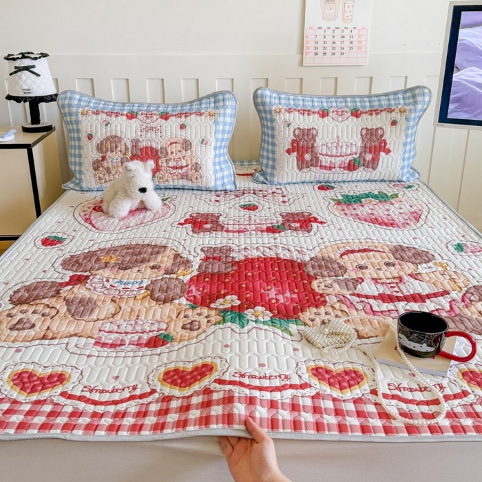 91家纺网 家纺一手货源 找家纺 顾里家纺 2026新款洛丽塔风乳胶席凉席席子三件套 甜品小狗