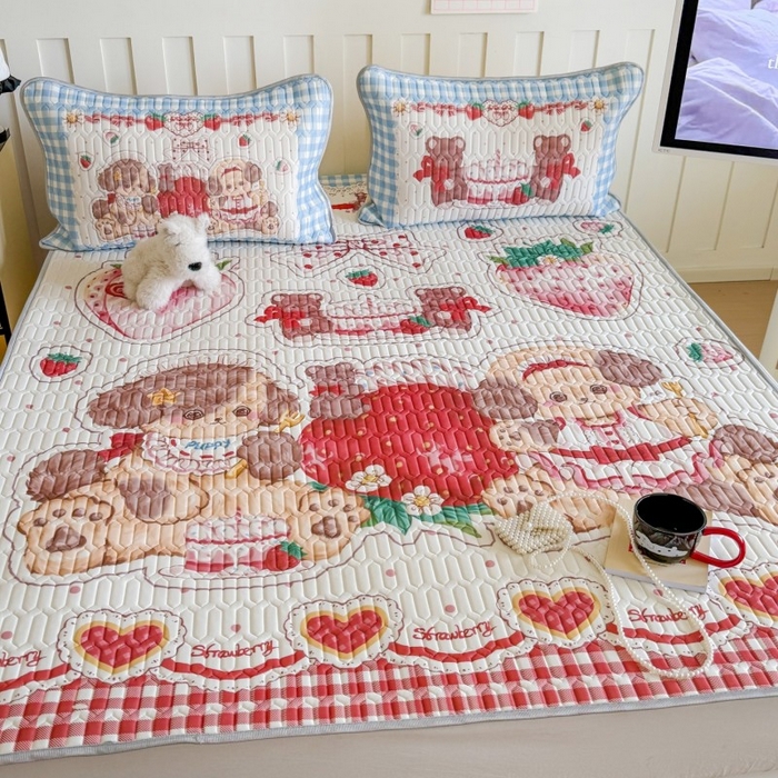 91家纺网 家纺一手货源 找家纺 顾里家纺 2026新款洛丽塔风乳胶席凉席席子三件套 甜品小狗