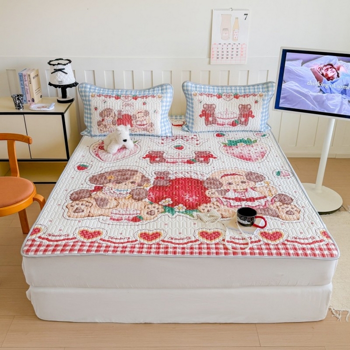 91家纺网 家纺一手货源 找家纺 顾里家纺 2026新款洛丽塔风乳胶席凉席席子三件套 甜品小狗