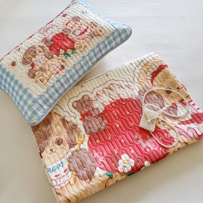 91家纺网 家纺一手货源 找家纺 顾里家纺 2026新款洛丽塔风乳胶席凉席席子三件套 甜品小狗