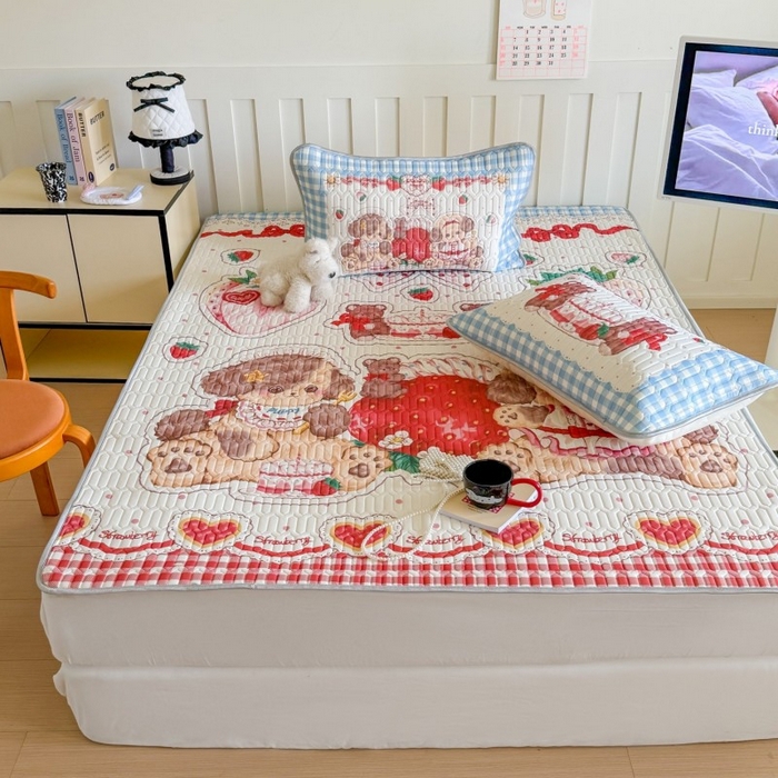 91家纺网 家纺一手货源 找家纺 顾里家纺 2026新款洛丽塔风乳胶席凉席席子三件套 甜品小狗