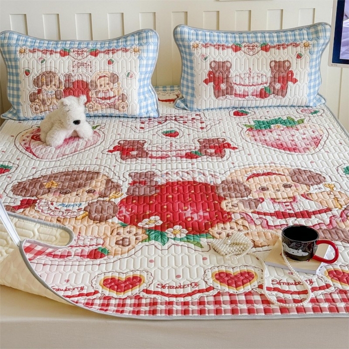 91家纺网 家纺一手货源 找家纺 顾里家纺 2026新款洛丽塔风乳胶席凉席席子三件套 甜品小狗