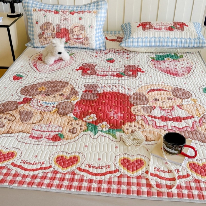 91家纺网 家纺一手货源 找家纺 顾里家纺 2026新款洛丽塔风乳胶席凉席席子三件套 甜品小狗