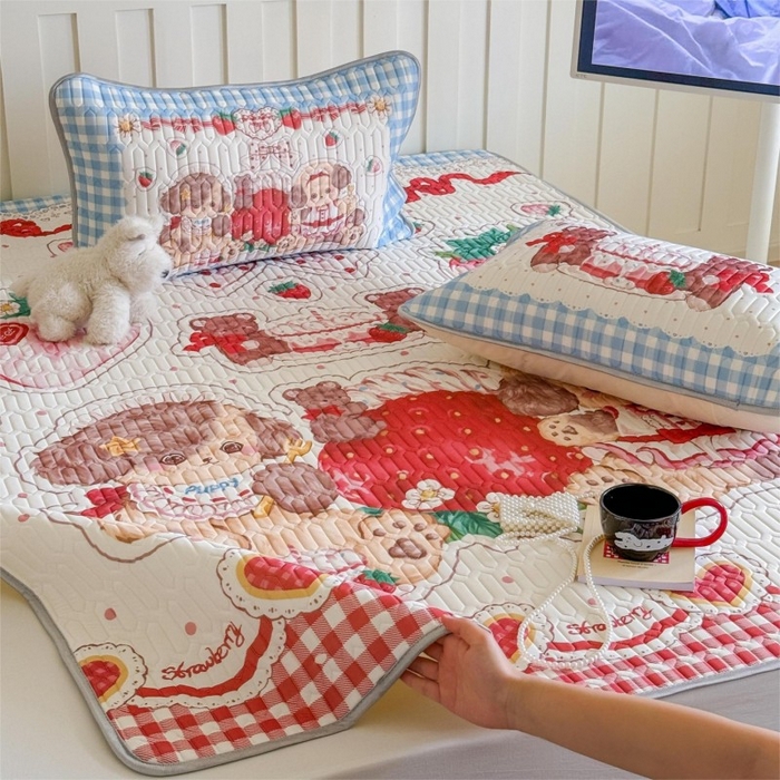 91家纺网 家纺一手货源 找家纺 顾里家纺 2026新款洛丽塔风乳胶席凉席席子三件套 甜品小狗