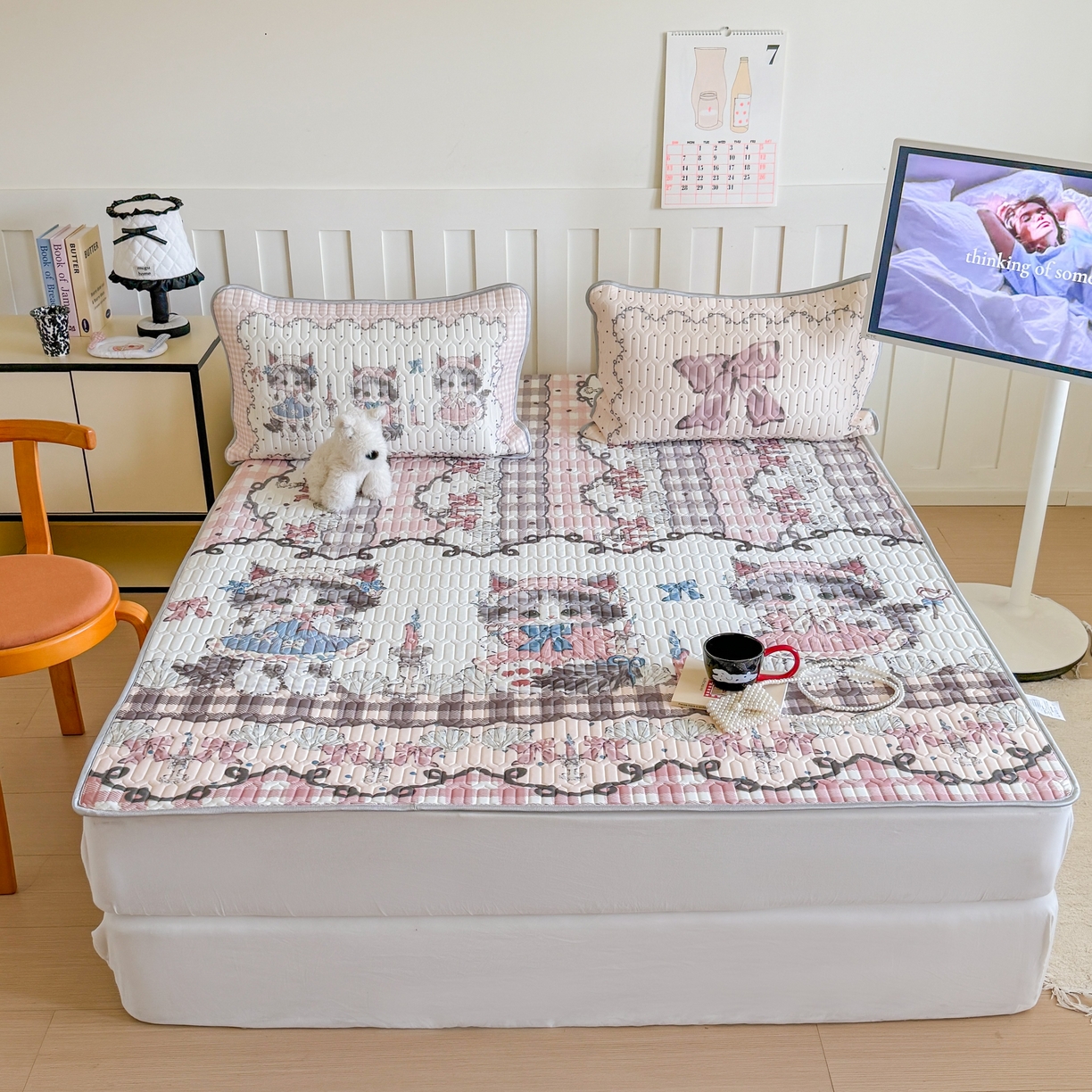 91家纺网 家纺一手货源 找家纺 顾里家纺 2026新款洛丽塔风乳胶席凉席席子三件套 哥特小猫