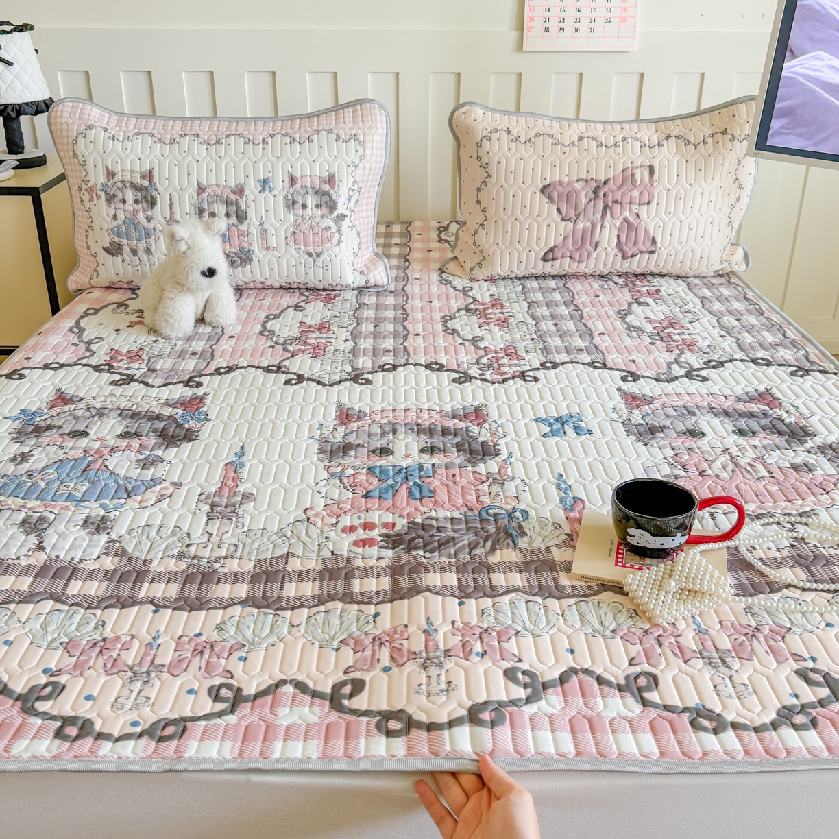 顾里家纺 2026新款洛丽塔风乳胶席凉席席子三件套 哥特小猫