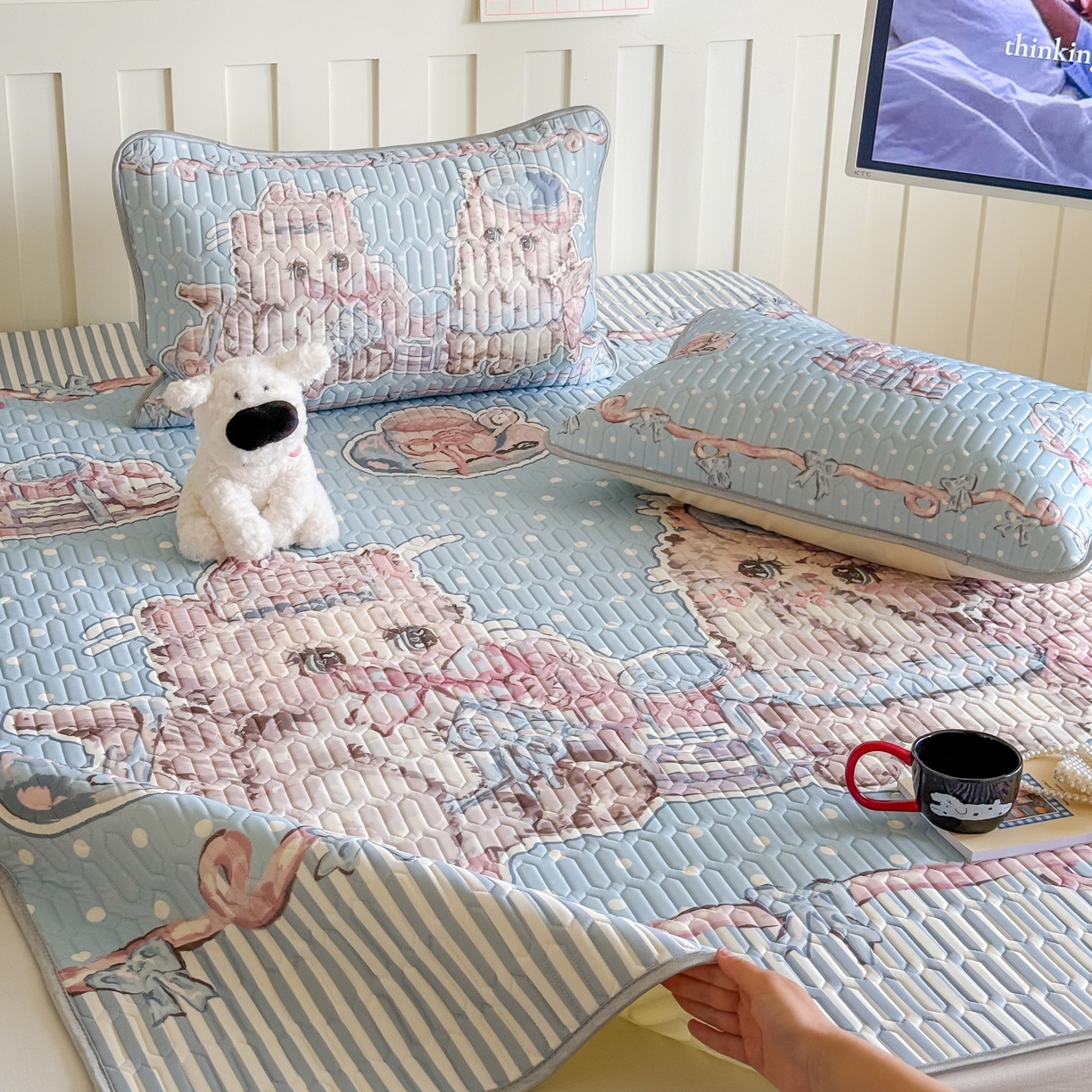 91家纺网 家纺一手货源 找家纺 顾里家纺 2026新款洛丽塔风乳胶席凉席席子三件套 布偶猫