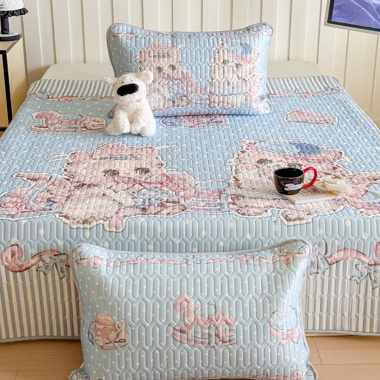 91家纺网 家纺一手货源 找家纺 顾里家纺 2026新款洛丽塔风乳胶席凉席席子三件套 布偶猫