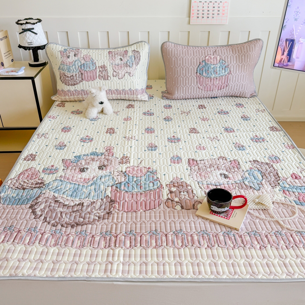 91家纺网 家纺一手货源 找家纺 顾里家纺 2026新款洛丽塔风乳胶席凉席席子三件套 蕾丝布偶