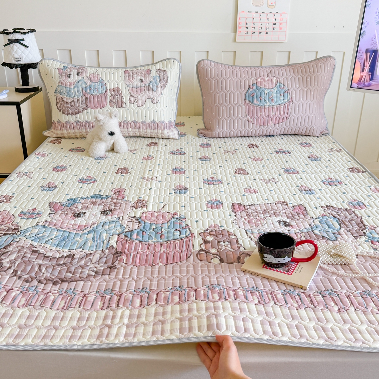 顾里家纺 2026新款洛丽塔风乳胶席凉席席子三件套 蕾丝布偶