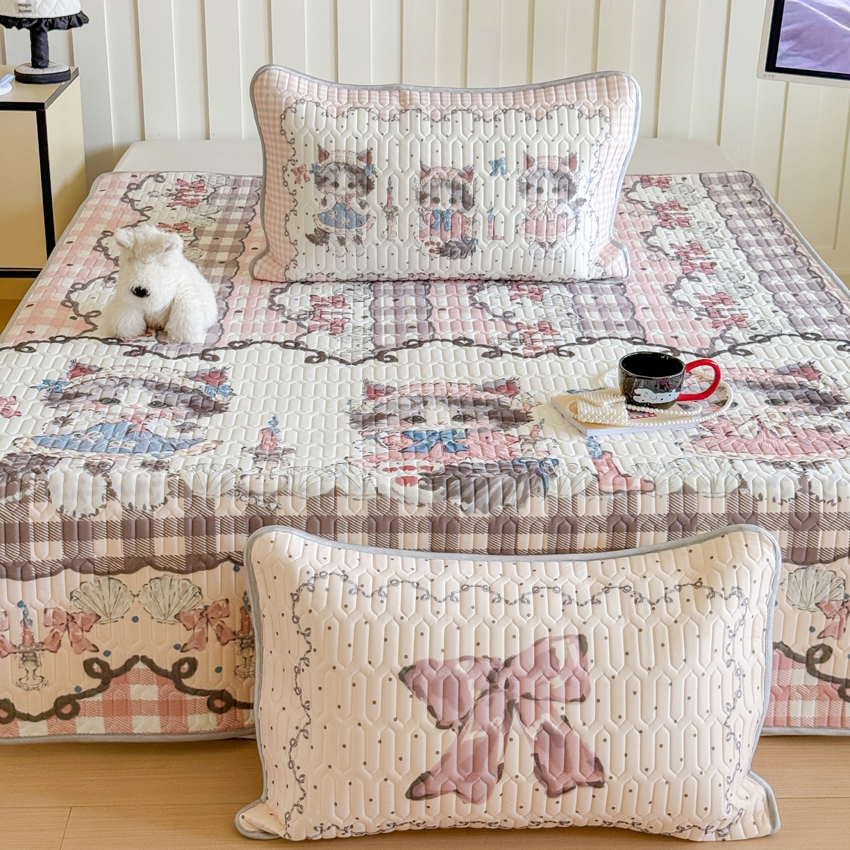 91家纺网 家纺一手货源 找家纺 顾里家纺 2026新款洛丽塔风乳胶席凉席席子三件套 哥特小猫