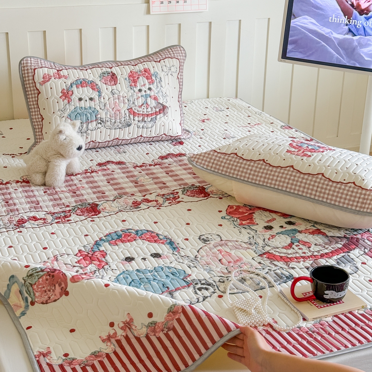 91家纺网 家纺一手货源 找家纺 顾里家纺 2026新款洛丽塔风乳胶席凉席席子三件套 洛丽好友