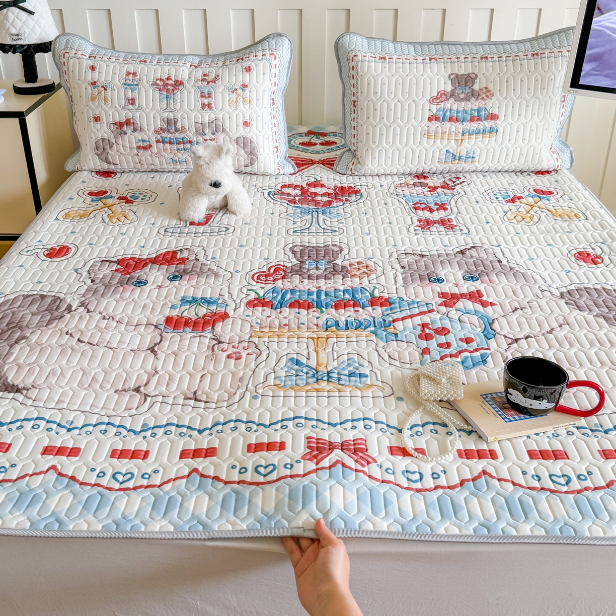 顾里家纺 2026新款洛丽塔风乳胶席凉席席子三件套 小猫茶话会