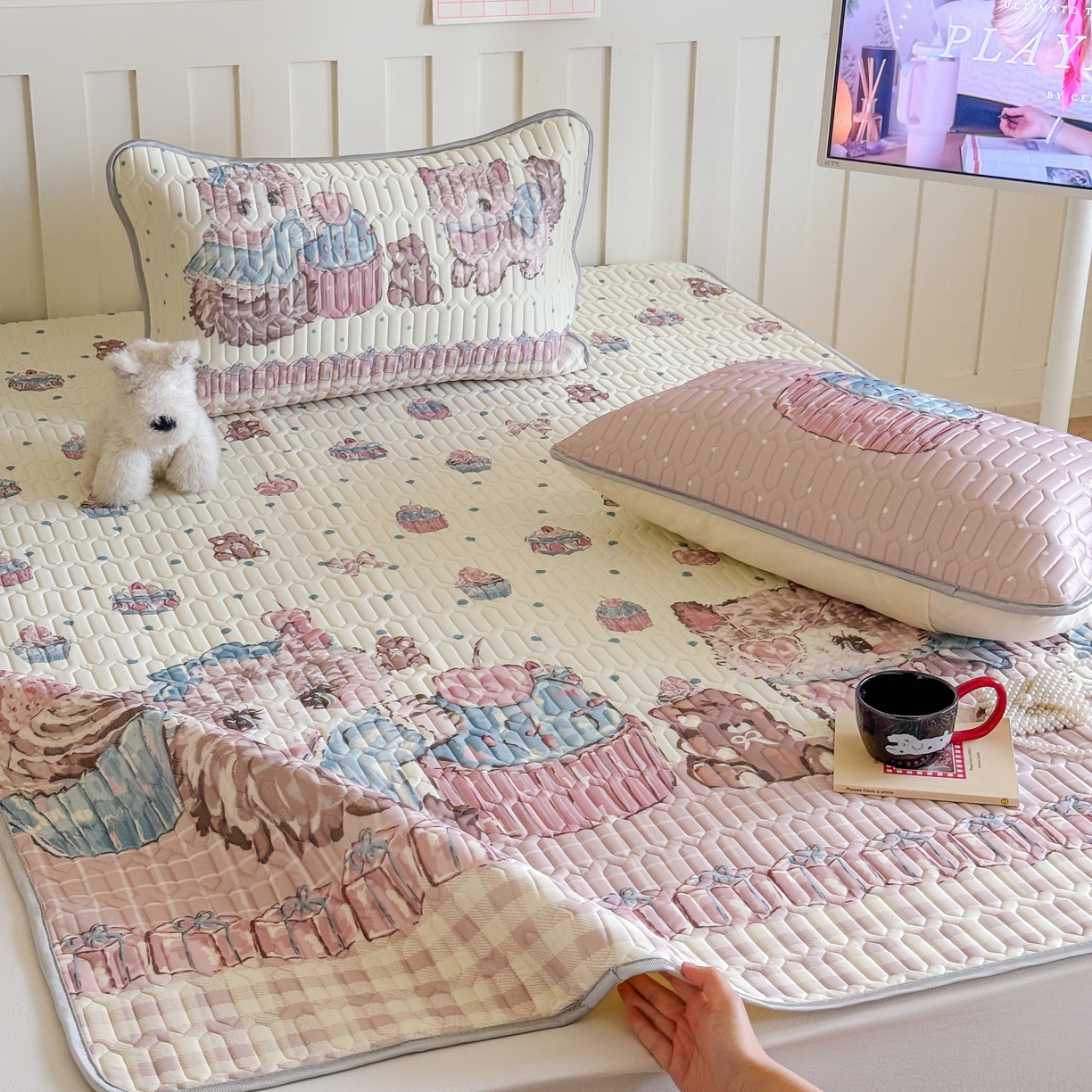 91家纺网 家纺一手货源 找家纺 顾里家纺 2026新款洛丽塔风乳胶席凉席席子三件套 蕾丝布偶