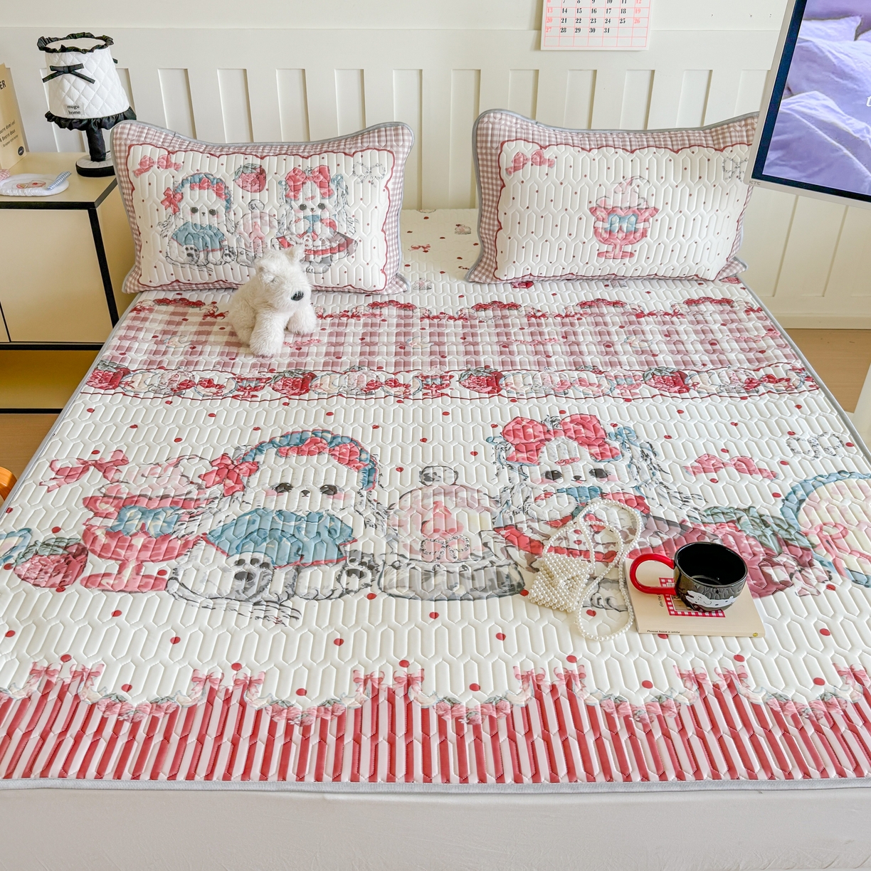 91家纺网 家纺一手货源 找家纺 顾里家纺 2026新款洛丽塔风乳胶席凉席席子三件套 洛丽好友