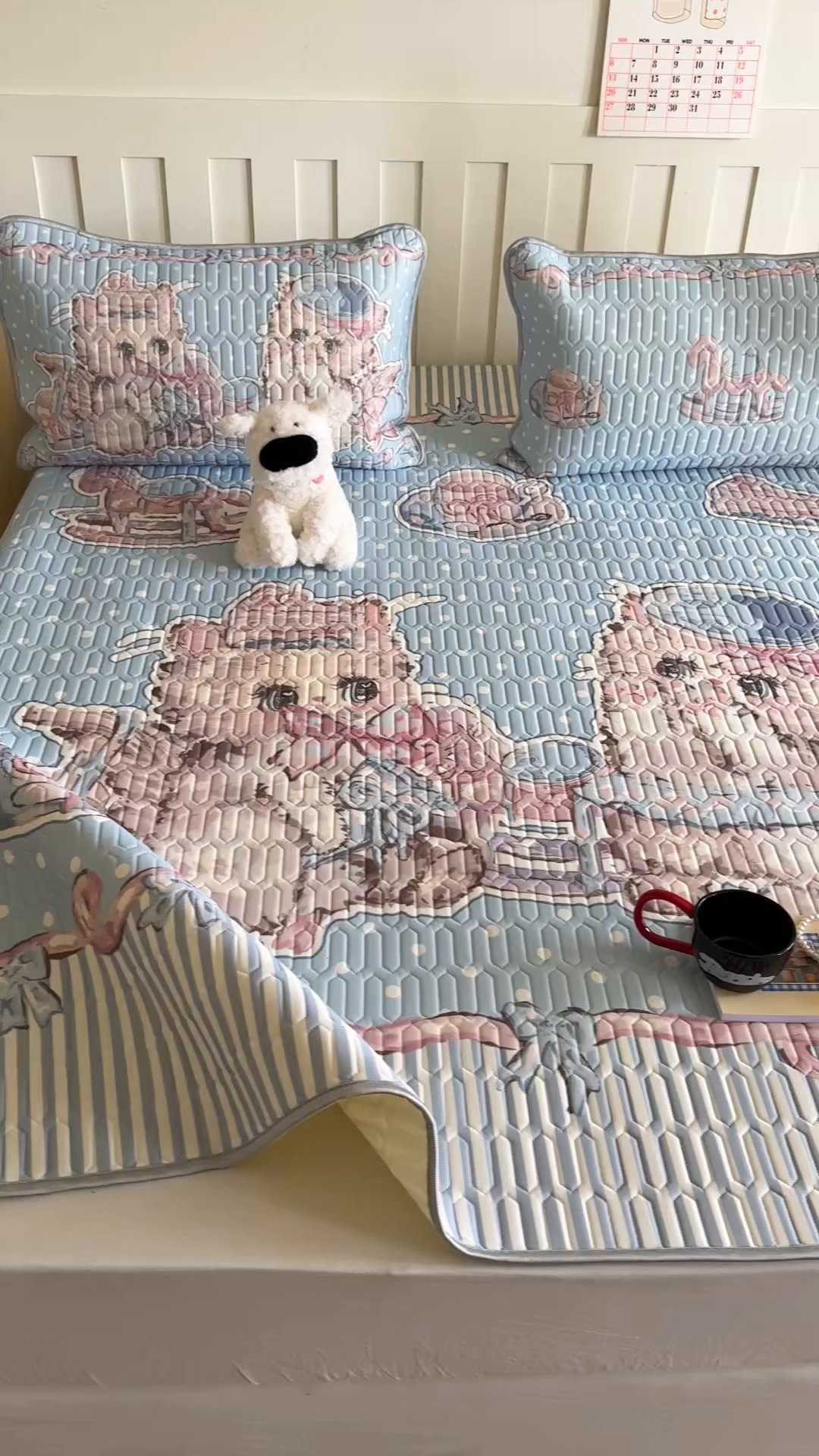 91家纺网 家纺一手货源 找家纺 顾里家纺 2026新款洛丽塔风乳胶席凉席席子三件套 布偶猫