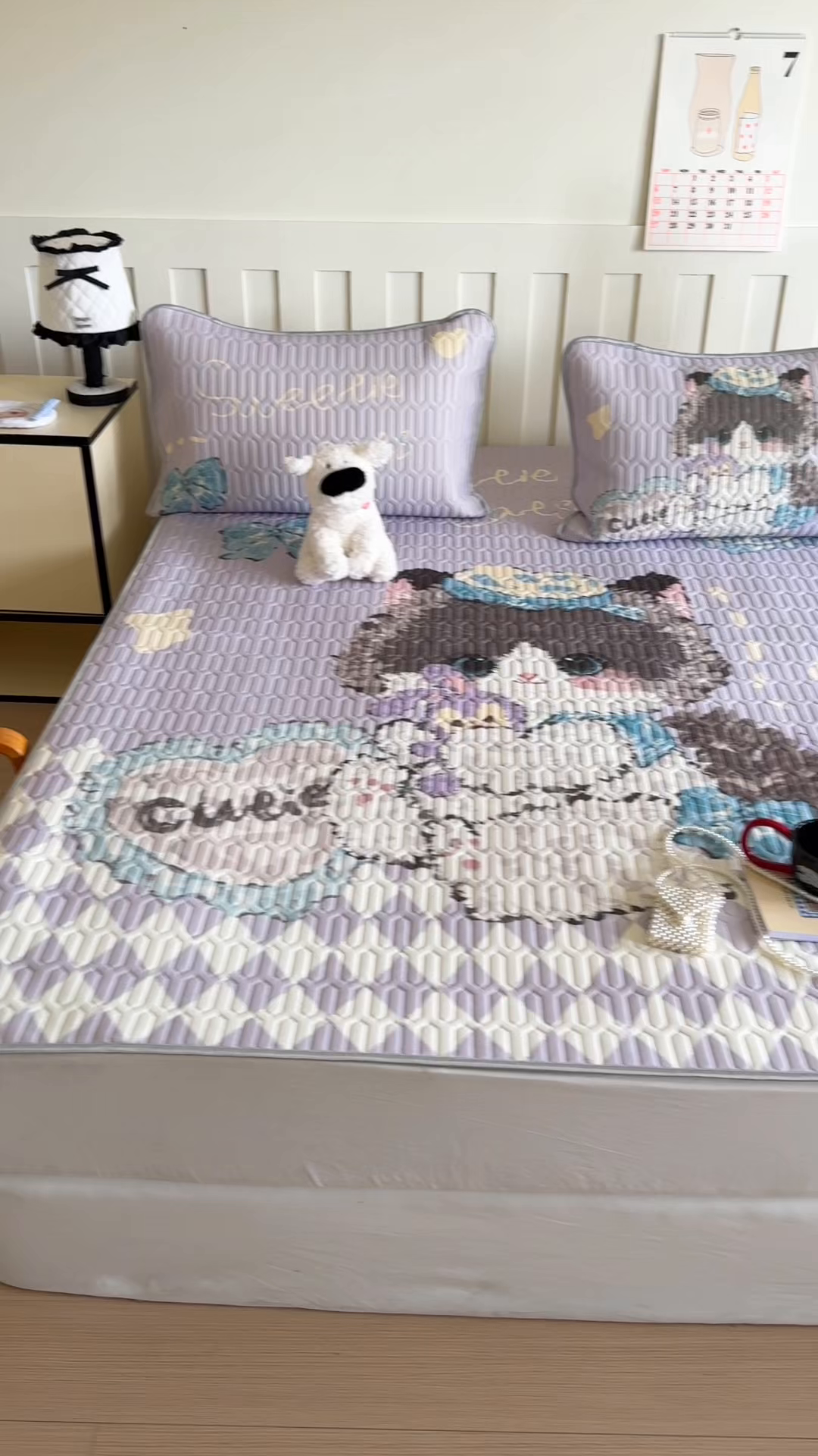 91家纺网 家纺一手货源 找家纺 顾里家纺 2026新款洛丽塔风乳胶席凉席席子三件套 萝莉猫咪