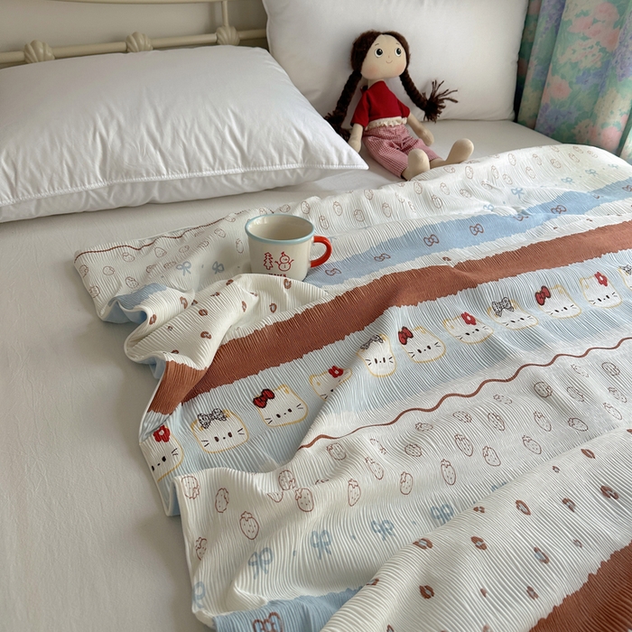 91家纺网 家纺一手货源 找家纺 顾里家纺 2026新款韩系费尔岛风泡泡凉感夏被夏凉被空调被 费尔岛猫猫