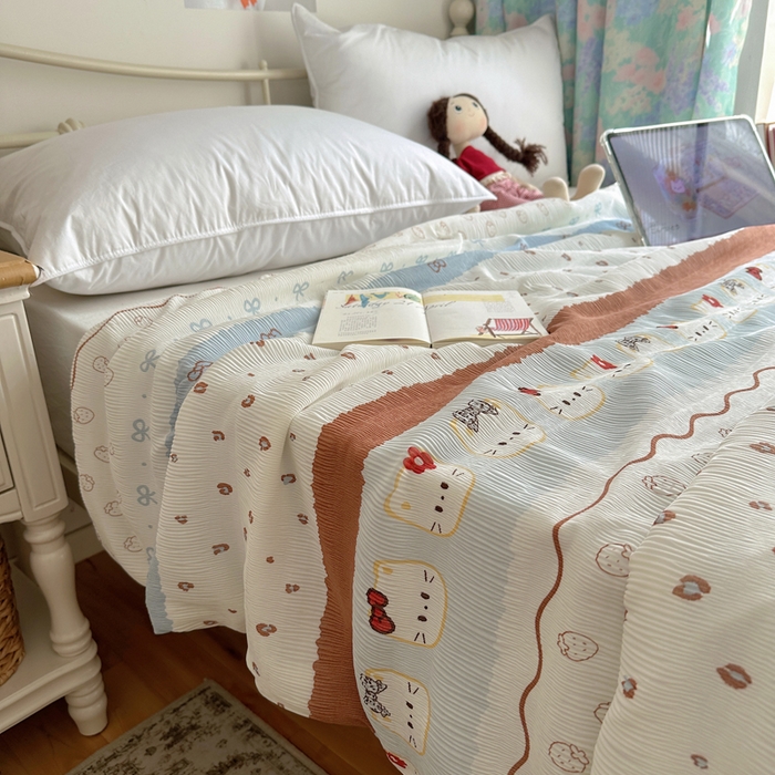 91家纺网 家纺一手货源 找家纺 顾里家纺 2026新款韩系费尔岛风泡泡凉感夏被夏凉被空调被 费尔岛猫猫