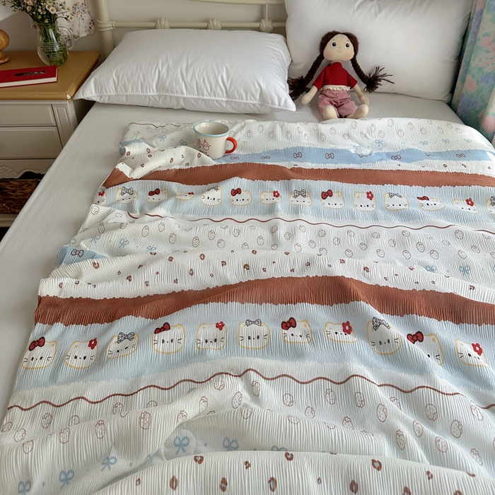 91家纺网 家纺一手货源 找家纺 顾里家纺 2026新款韩系费尔岛风泡泡凉感夏被夏凉被空调被 费尔岛猫猫