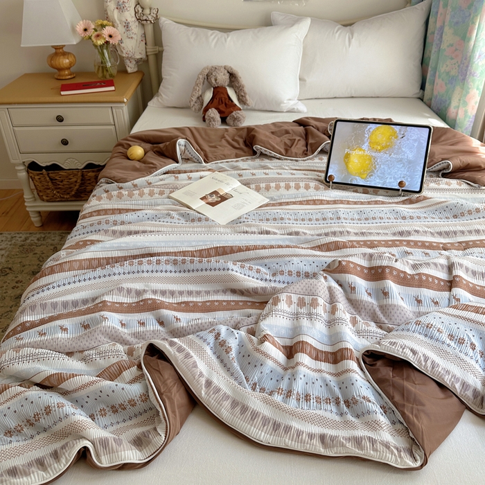 顾里家纺 2026新款韩系费尔岛风泡泡凉感夏被夏凉被空调被 爱心麋鹿