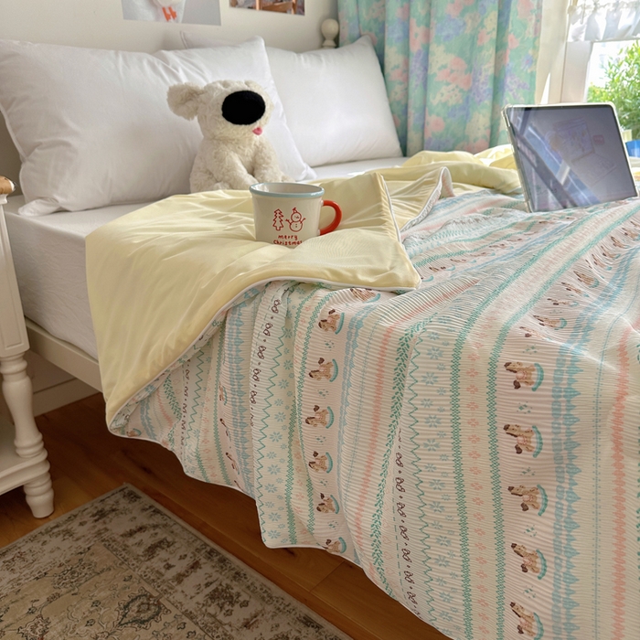 91家纺网 家纺一手货源 找家纺 顾里家纺 2026新款韩系费尔岛风泡泡凉感夏被夏凉被空调被 少女小马