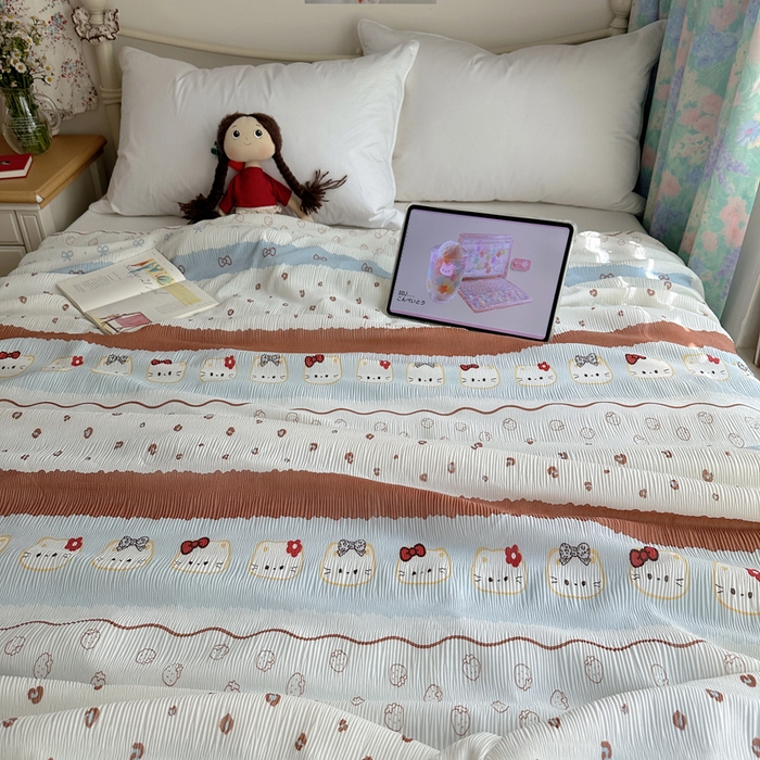 91家纺网 家纺一手货源 找家纺 顾里家纺 2026新款韩系费尔岛风泡泡凉感夏被夏凉被空调被 费尔岛猫猫