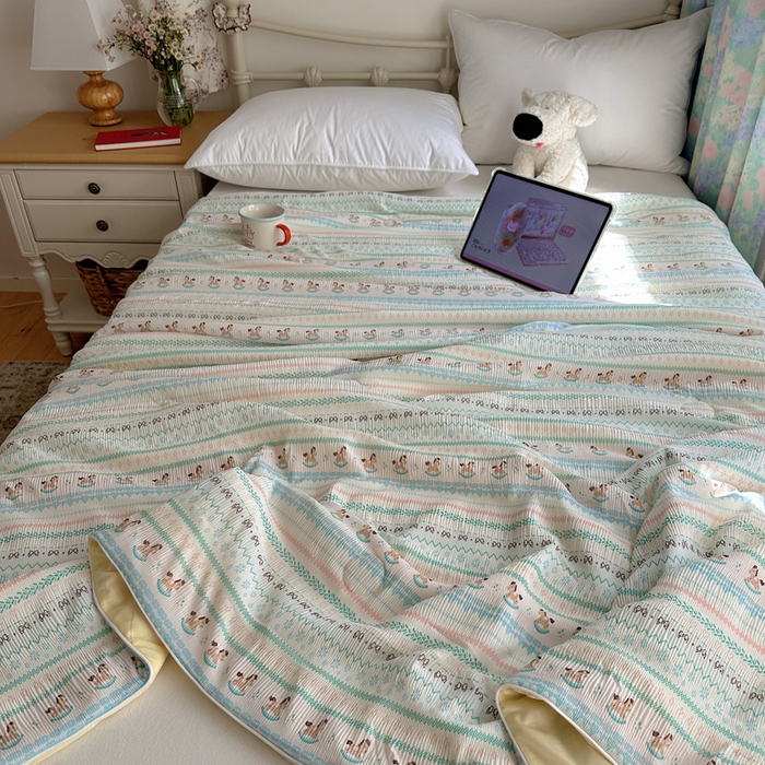 91家纺网 家纺一手货源 找家纺 顾里家纺 2026新款韩系费尔岛风泡泡凉感夏被夏凉被空调被 少女小马