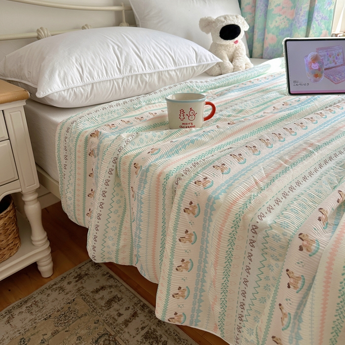 91家纺网 家纺一手货源 找家纺 顾里家纺 2026新款韩系费尔岛风泡泡凉感夏被夏凉被空调被 少女小马