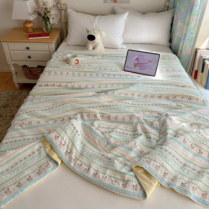 91家纺网 家纺一手货源 找家纺 顾里家纺 2026新款韩系费尔岛风泡泡凉感夏被夏凉被空调被 少女小马