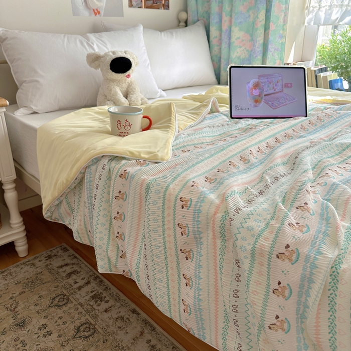 91家纺网 家纺一手货源 找家纺 顾里家纺 2026新款韩系费尔岛风泡泡凉感夏被夏凉被空调被 少女小马