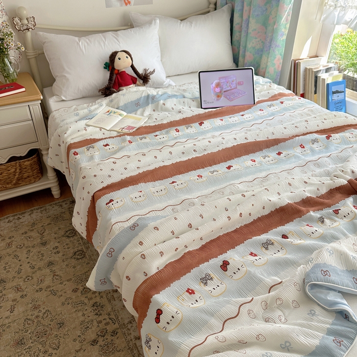 91家纺网 家纺一手货源 找家纺 顾里家纺 2026新款韩系费尔岛风泡泡凉感夏被夏凉被空调被 费尔岛猫猫