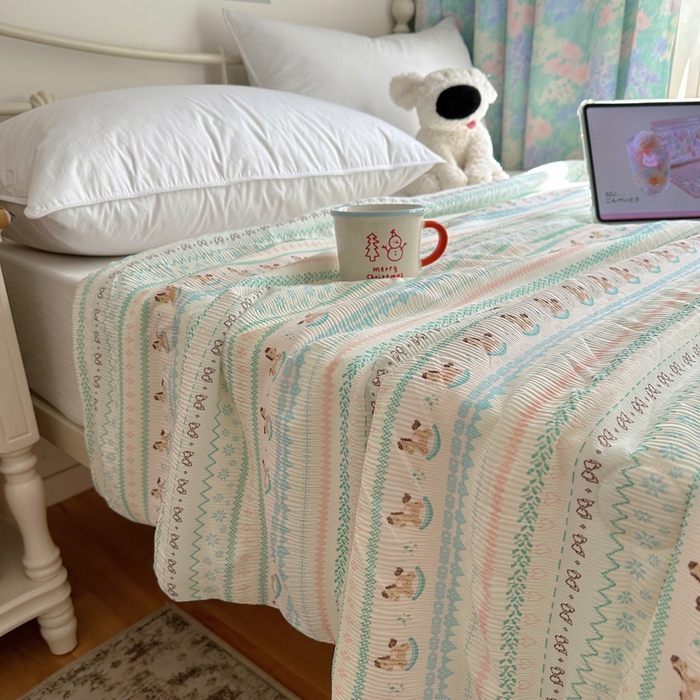 91家纺网 家纺一手货源 找家纺 顾里家纺 2026新款韩系费尔岛风泡泡凉感夏被夏凉被空调被 少女小马