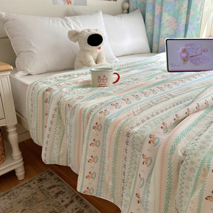 91家纺网 家纺一手货源 找家纺 顾里家纺 2026新款韩系费尔岛风泡泡凉感夏被夏凉被空调被 少女小马