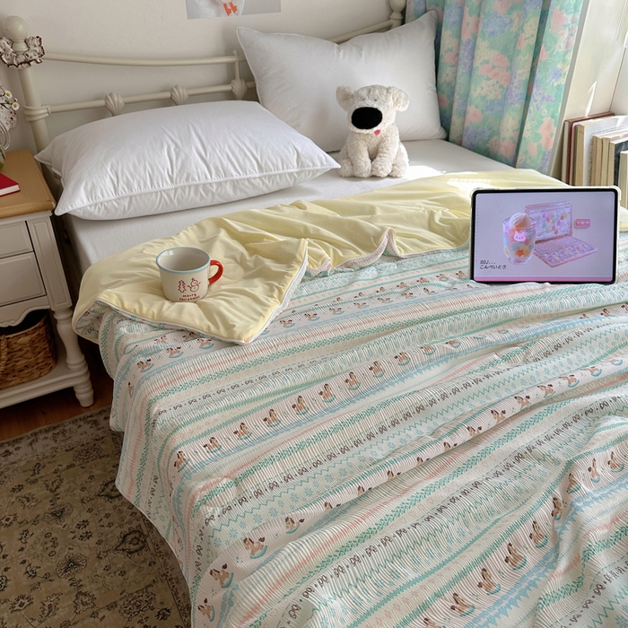 91家纺网 家纺一手货源 找家纺 顾里家纺 2026新款韩系费尔岛风泡泡凉感夏被夏凉被空调被 少女小马