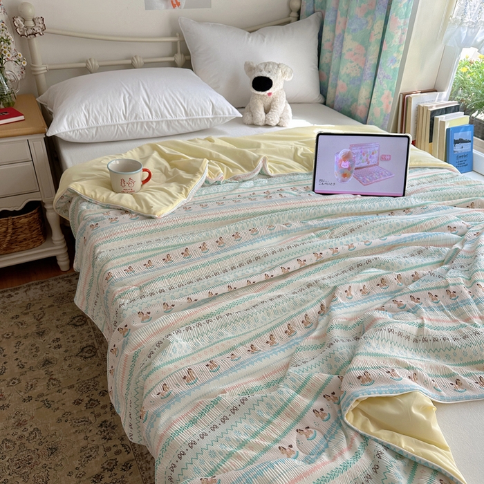 91家纺网 家纺一手货源 找家纺 顾里家纺 2026新款韩系费尔岛风泡泡凉感夏被夏凉被空调被 少女小马