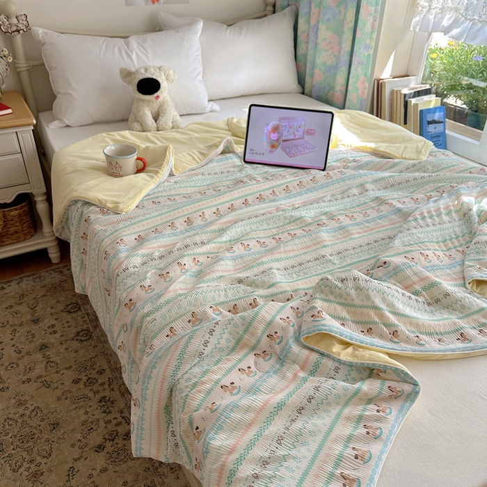 91家纺网 家纺一手货源 找家纺 顾里家纺 2026新款韩系费尔岛风泡泡凉感夏被夏凉被空调被 少女小马