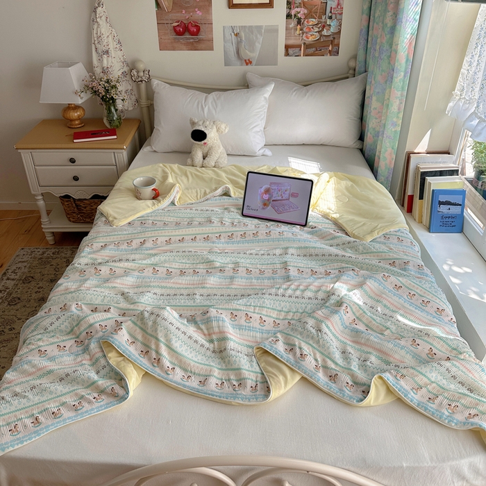 91家纺网 家纺一手货源 找家纺 顾里家纺 2026新款韩系费尔岛风泡泡凉感夏被夏凉被空调被 少女小马