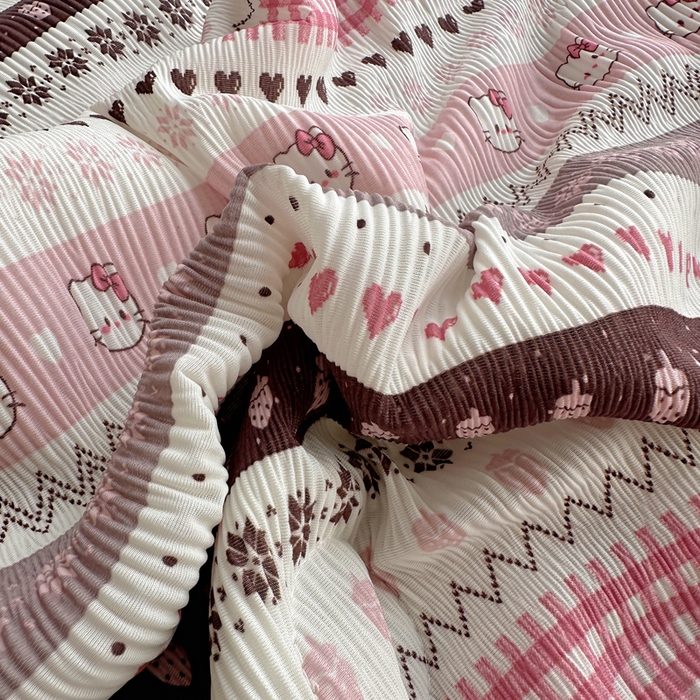 91家纺网 家纺一手货源 找家纺 顾里家纺 2026新款韩系费尔岛风泡泡凉感夏被夏凉被空调被 粉爱心猫猫