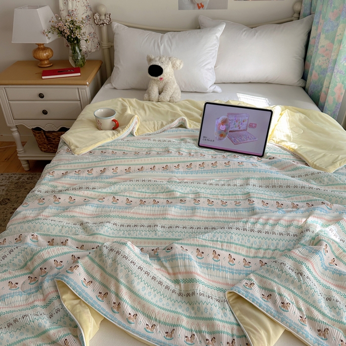 91家纺网 家纺一手货源 找家纺 顾里家纺 2026新款韩系费尔岛风泡泡凉感夏被夏凉被空调被 少女小马