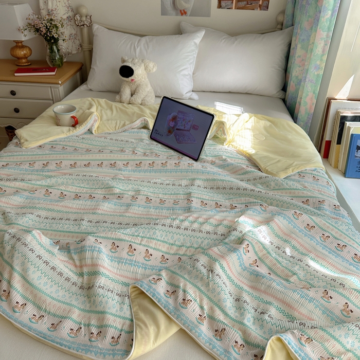 91家纺网 家纺一手货源 找家纺 顾里家纺 2026新款韩系费尔岛风泡泡凉感夏被夏凉被空调被 少女小马