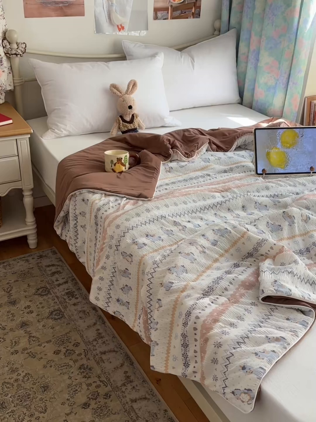 91家纺网 家纺一手货源 找家纺 顾里家纺 2026新款韩系费尔岛风泡泡凉感夏被夏凉被空调被 天使木马